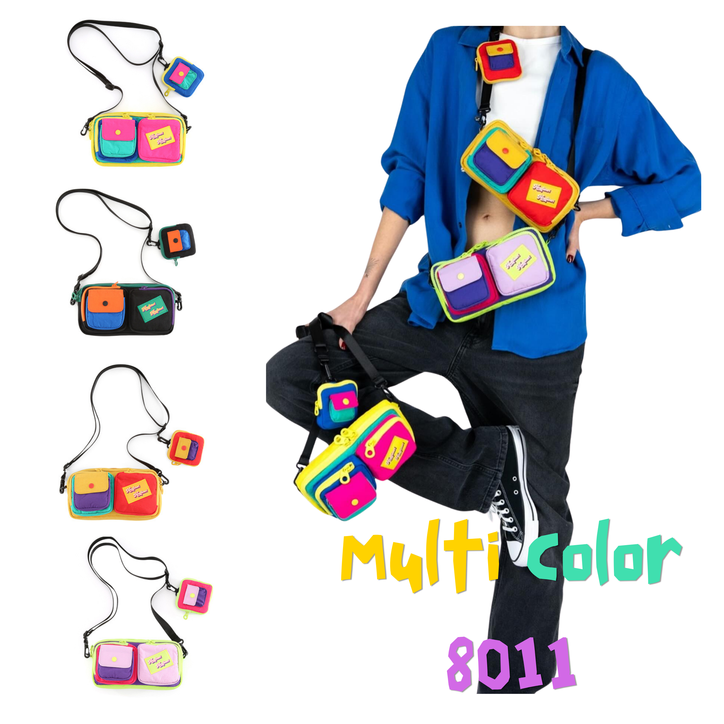 NYLON POCKET MULTI POUCH CROSSBODY BAG 8011 - ALL COLOR